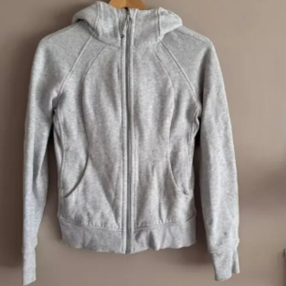 Lululemon Scuba Hoodie Heathered Gray Silver Full Zip Cotton Fleece 6 W4AWNS - Picture 1 of 6